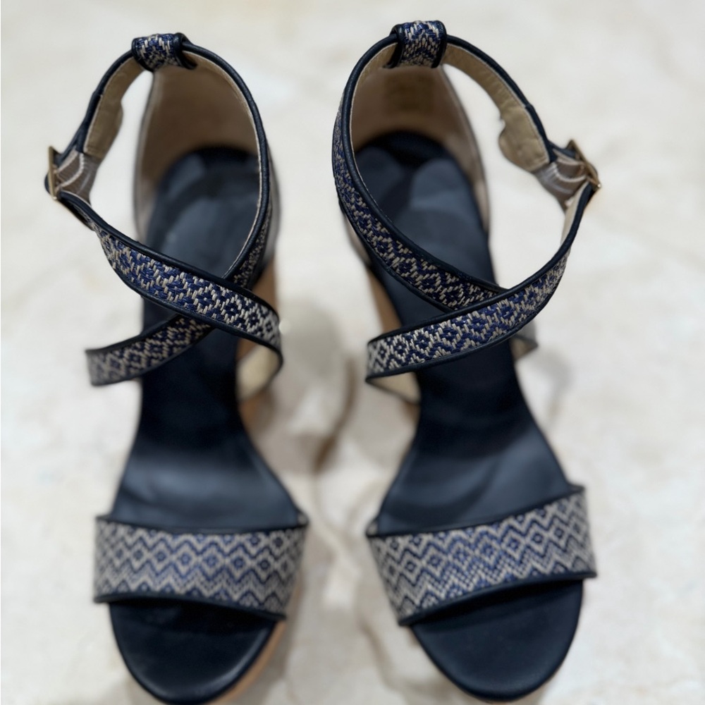 Jimmy Choo Blue and Cream Patterned Women's Wedge Sandals